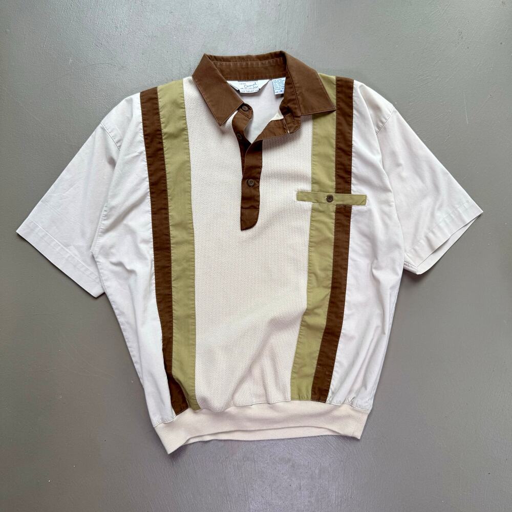 Vintage Haband Casual Joe Colorblock Striped Polo Shirt green Brown M